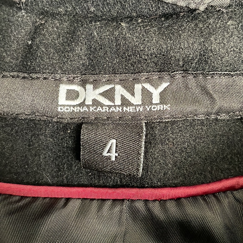 DKNY Black Double Breasted Tie Belt Collared A-Line Wool Peacoat - Picture 7 of 9